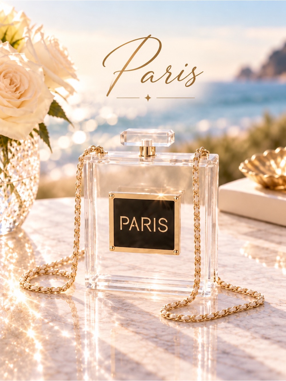 Paris Bottle Bag with Chain NEW